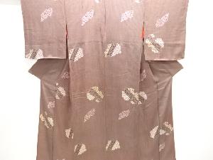 アンティーク　錦紗破れ色紙に花更紗模様着物